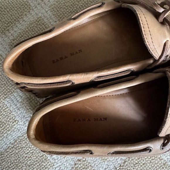 New Zara Man Tan Leather Fringe Loafers Moccasins Driving Shoes Size 41 (US 8) main image 8